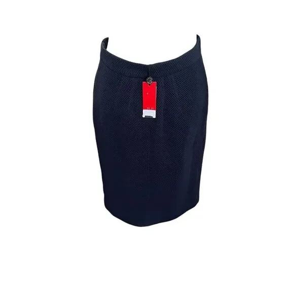 Carolina Herrera Navy Blue Textured Cotton Pencil Skirt NWT Size 4 Career Midi - Picture 4 of 9